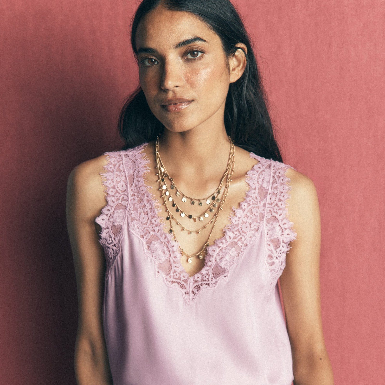 Ara Silk Blend Lace Cami-Quartz Pink