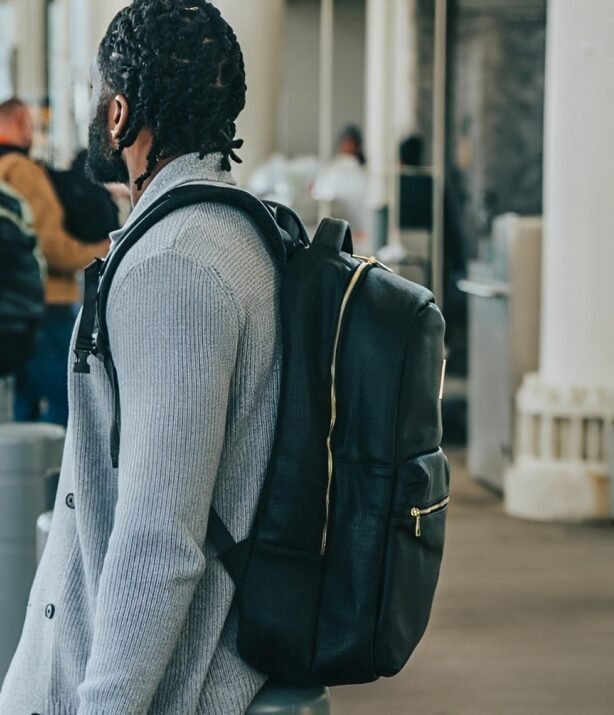 Black Monogram Leather Patented Carry-On Backpack