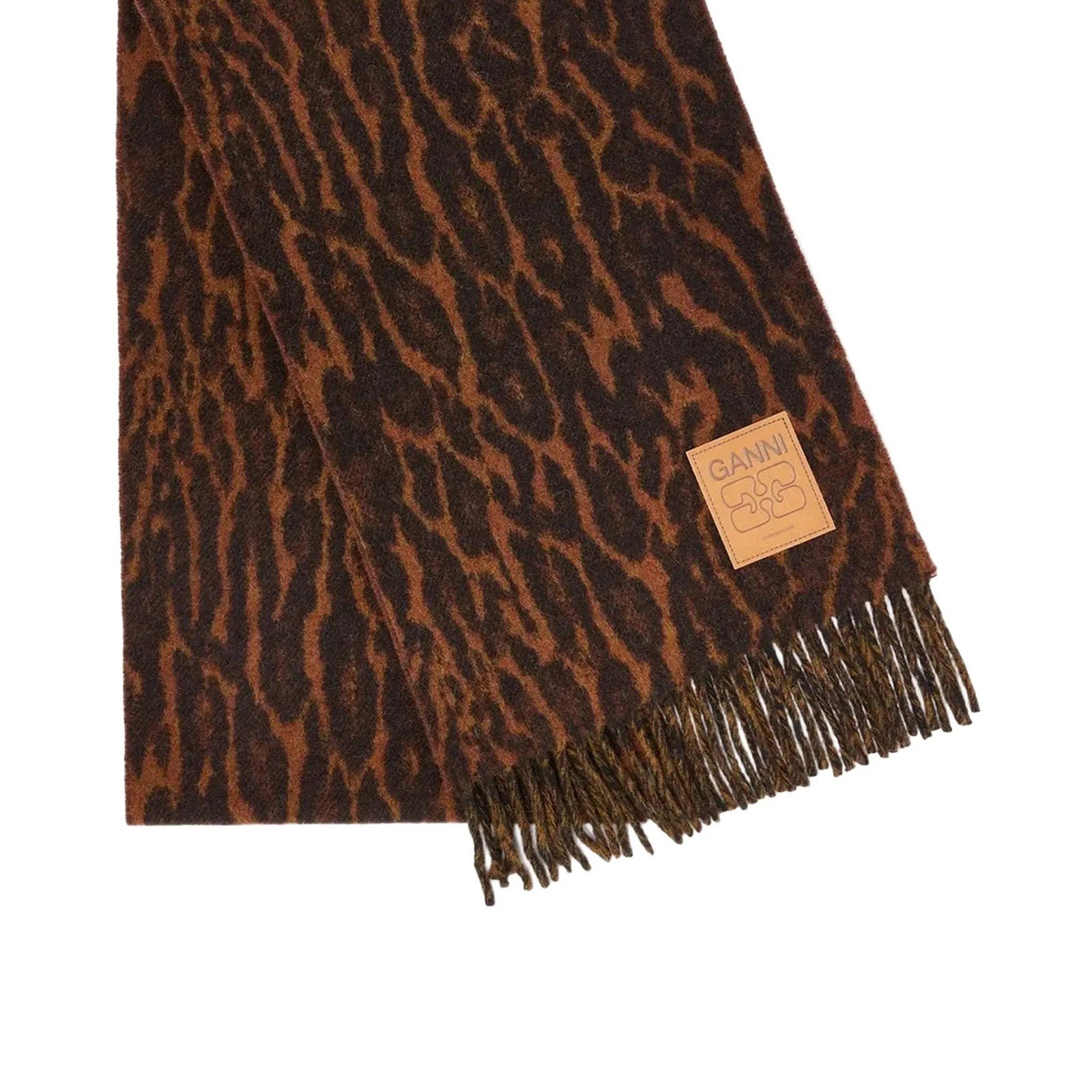 Ganni Animal Motif Fringed Scarf